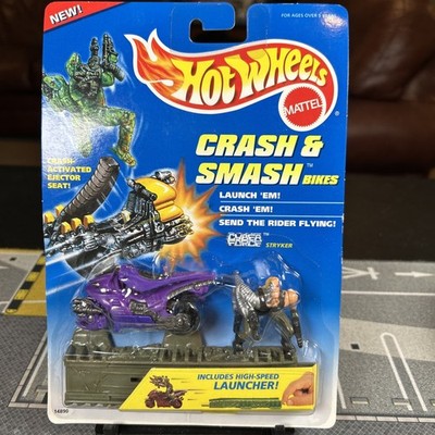 Vintage 1995 Hot Wheels Crash & Smash Bikes Cyber Force Stryker & Launcher C16