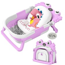 Collapsible Baby Bathtub for Newborns with Thermometer and Soft Floating Cush...