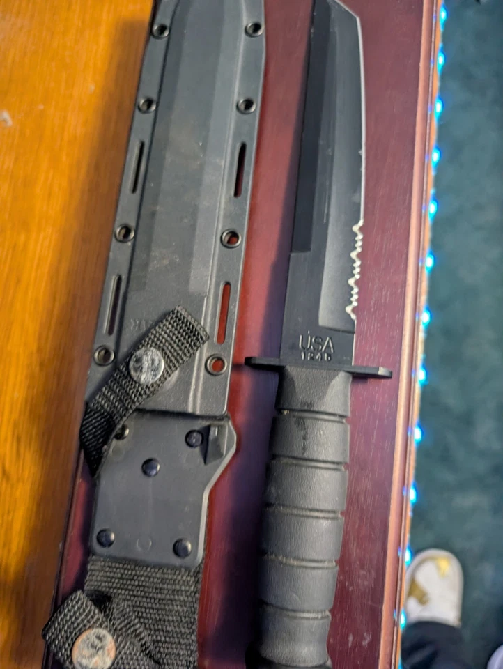 Ka-Bar 1245 Black Tanto Tactical Survival Combo Fixed Blade Knife w/ Sheath - Image 2 of 4