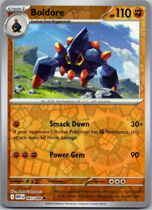 Boldore 047/086 Common White Flare Pokemon Reverse Holo Near Mint