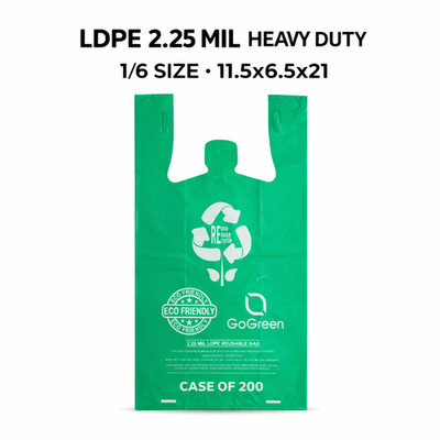 1/6 Green  Grocery Shopping T-Shirt Bags 11.5x6.5x21 LDPE 2.25 Mil Heavy Duty