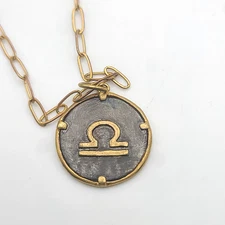 Vintage Zodiac Necklace Libra Horoscope Signed Karma Luck 18"