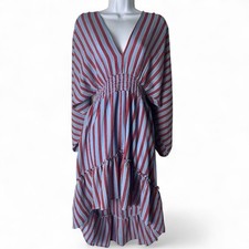 A. Calin by Flying Tomato Women's Boho Striped Tassel Maxi Dress Blue Red Sz. M