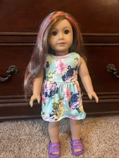 American Girl Truly Me Doll 101 Gray Eyes Wavy Brown Hair Pink Blue Hair Outfit