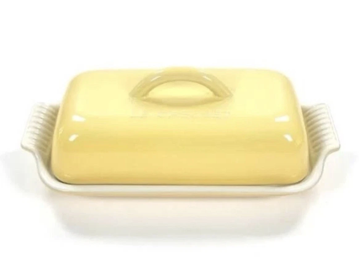 Le Creuset Stoneware Heritage Butter Dish 6" New Color! Camomile Yellow