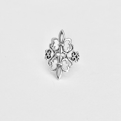 Sterling Silver Double Fleur De Lis Ring, Statement Rings, Saints, Lily Flower
