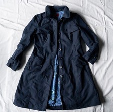 Monsoon 'Lolita'  Indigo Blue Trench Pea Fitted Coat Colourful Lining Size 12