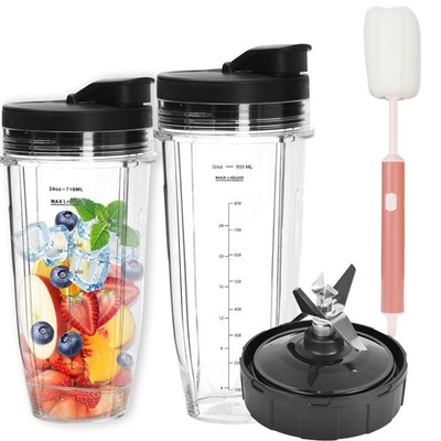DRELD Kit 5 Tazze E Lama Per Frullatore Ninja - 2 Tazze 473ml Con Coperchi Sip & Seal + Lama Estrattore 6 Alette - 6