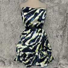 Strapless Y2K Party Cocktail Mini Dress Belted Multicolor Satin Prom Size 13