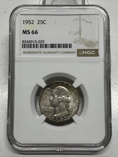 1952 Washington Quarter 25c NGC MS 66 Beautifully Toned