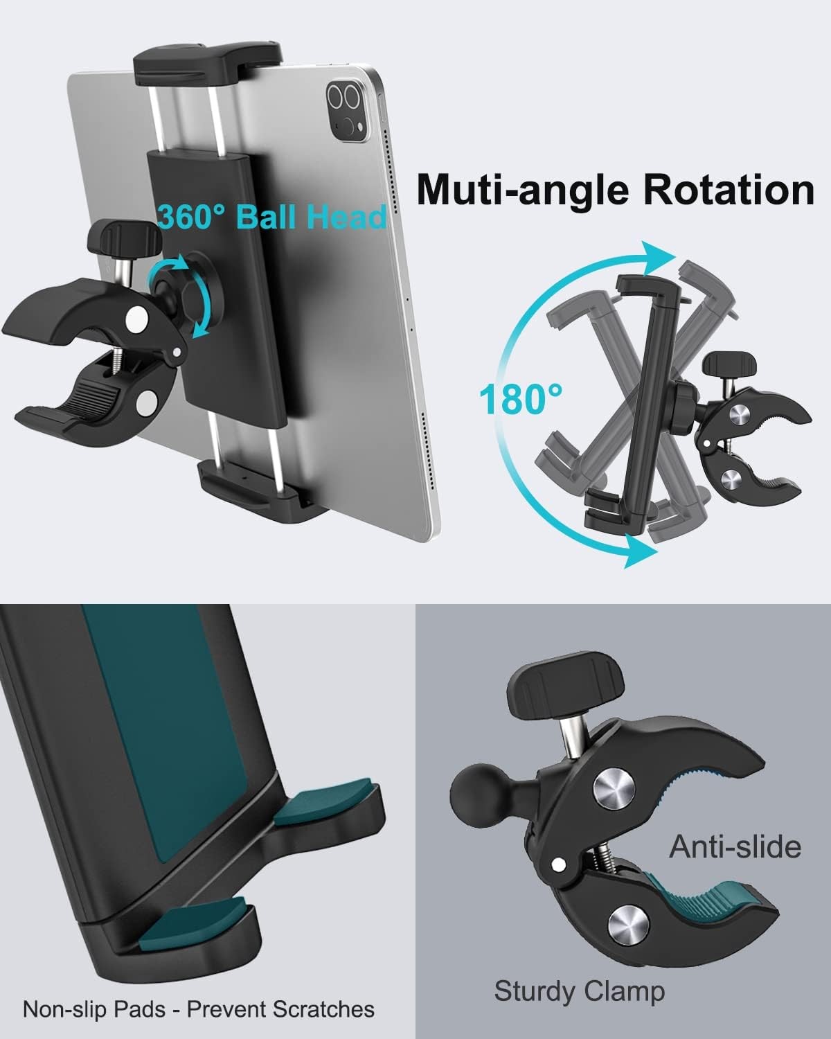 Porte Guidon Tablette Bateau avec Fixation Ajustable Orientable à 360