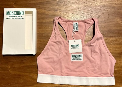 Moschino Luxus Sport BH Rosa Größe Medium Naturfreundlich Logo Top UVP 90£ Neu mit Etikett