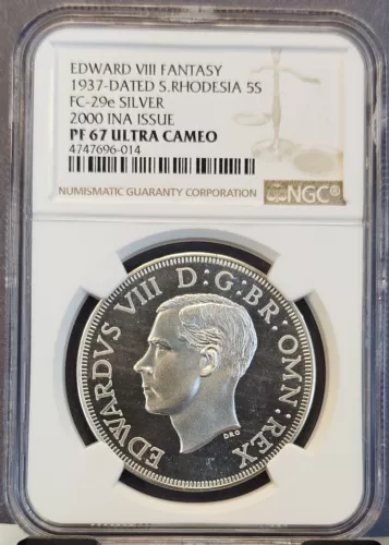 1937 DATED SOUTHERN RHODESIA 5 SHILLINGS EDWARD VIII NGC PF 67 ULTRA CAMEO RARE