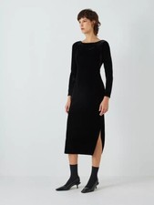 John Lewis Black Velvet Dress Open Back Midi Dress Size 8 RRP �75  c5