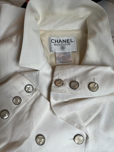 CHANEL BOUTIQUE White Cotton Vintage Jacket sz 36 - Picture 4 of 12
