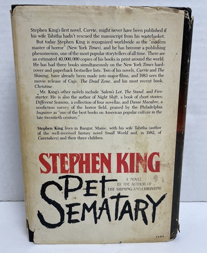 Pet Sematary by Stephen King 1984 Book Club Edition Hardback, Gutter Code N47 - Imagen 3 de 9