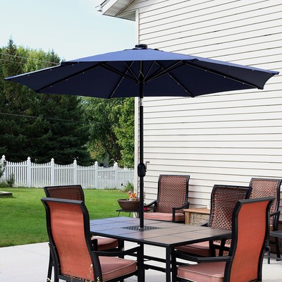Sunnydaze Solar Patio Umbrella W Led Lights Tilt Crank 9 Navy Blue 815008025418 Ebay
