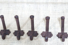 5 Numbered Cast Iron Rustic School Style Coat Hooks Hat Hook Hall Tree School