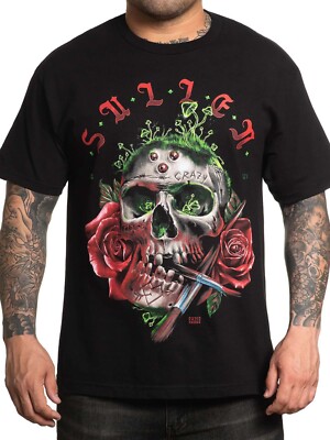 Sullen Men's Crazy Tired Short Sleeve Standard T-shirt Skull Roses and Mushrooms