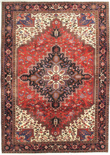 Hand Knotted Heriz Red Navy Wool Geometric Oriental Area Rug Carpet 7'11" x 11' - Picture 11 of 11