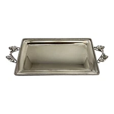 Mika Silver Plate Serving Tray Lion Rampant Handles Rope Trim Italy 7x13