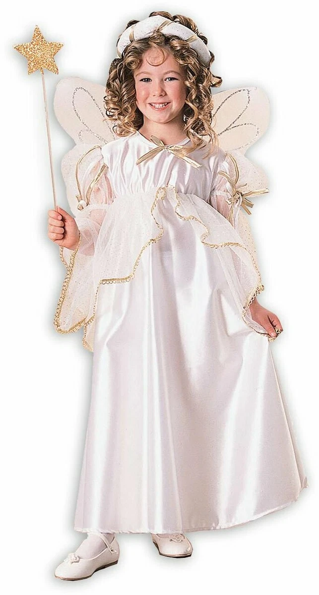 Guirma Disfraz De Ángel Infantil Con Vestido Y Alas – Talla 7-9 Años, Unisex, Blanco, Con Retardante De Fuego Para Navidad Y Fiestas De Disfraces