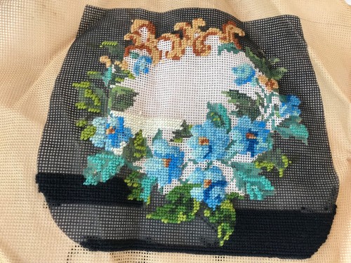 Antique vintage floral tapestry bag canvas wool weiner handarbeit mills Austria - Bild 7 von 11