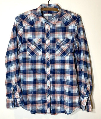 Orvis Plaid Shirt Womens Small Blue Pink Linen / Cotton Pockets Western Vibe