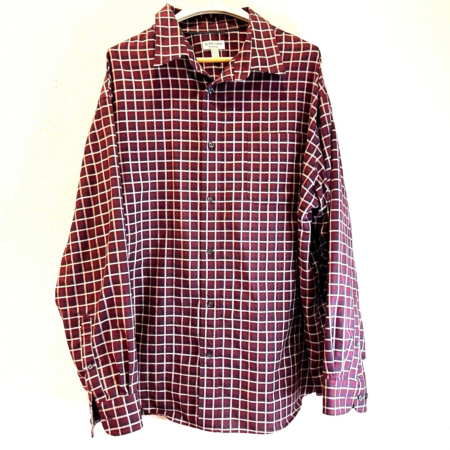 St John's Bay Iron Free Shirt Men's 3XL Red Plaid Long Sleeve Button Up