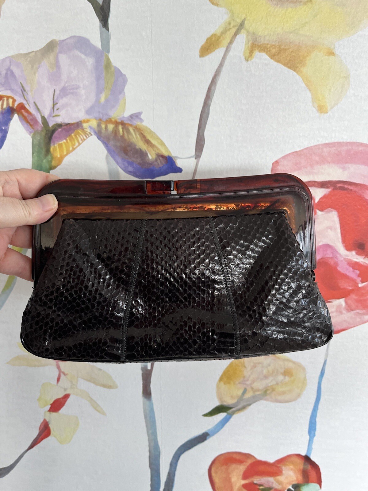 Margolm Black Python Snakeskin Tortoise Bakelite … - image 11