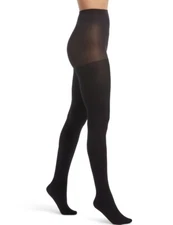 HUE Woman's Control Top Black Tights, Diagonal Rib Size M/L
