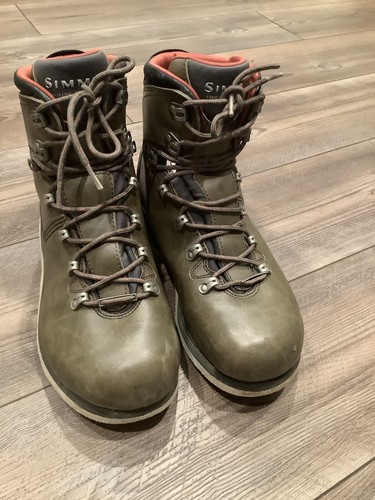 Simms Watstiefel Herren Größe 10 Fliegenfischen Schuhe Knöchel Filzsohle Leder grün - Bild 3 von 6