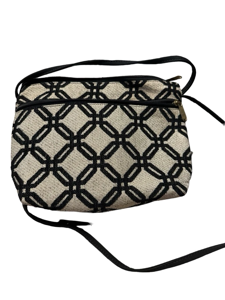 Danny K Beverly Hills Tapestry Crossbody Shoulder Bag Purse Made USA Taupe Black - Image 3 of 4