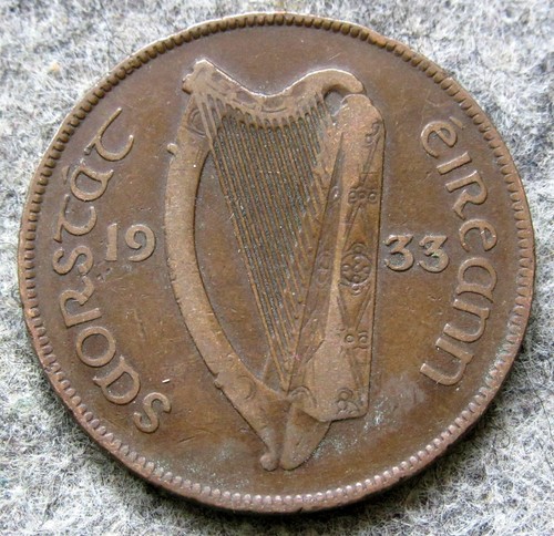 IRELAND FREE STATE 1933 1 PINGIN - PENNY, HEN WITH CHICKS Bronze KM# 3 - Picture 4 of 6