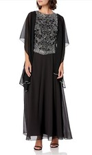 J Kara Size 14P Women's Petite Embellished Top Mock 2 Piece Dress with Scarf