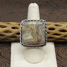 Sterling Silver Square Crazy Lace Agate Ring Size 8 
