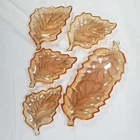 Jeanette Glass Opalescent Carnival Glass Leaf Dishes Set of Five 5 Fall Decor