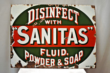 Vintage Sanitas Soap Sign Board Porcelain Enamel Falkirk Iron Co 24 X 18 Inches