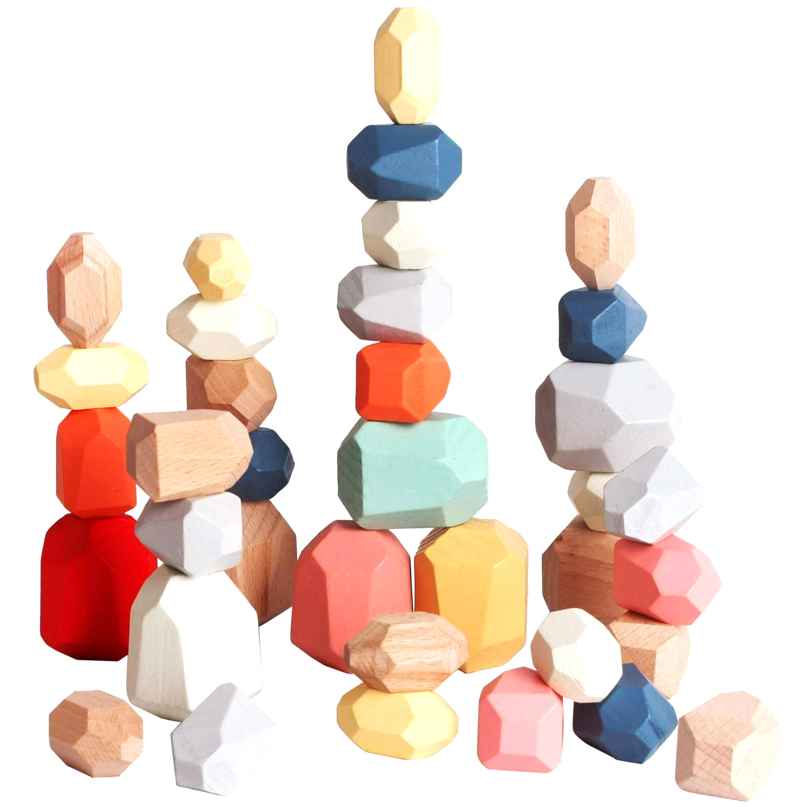 36 Piece Balancing Wooden Stone Blocks for Toddlers Multicolored Stacking Stones
