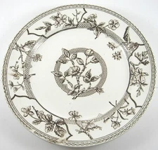 ANTIQUE 1882 J.F. WILEMAN WILDFLOWERS BROWN TRANSFERWARE DINNER PLATE 9 1/2"