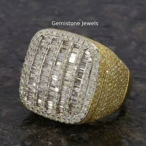 4.50 CT Round & Baguette Hip Hop Moissanite Icy Bling Ring 925 Sterling Silver