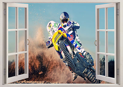 Motocross Stunt Bike Racing Dirt 3D Fenster Wand Ansicht Aufkleber Poster Vinyl