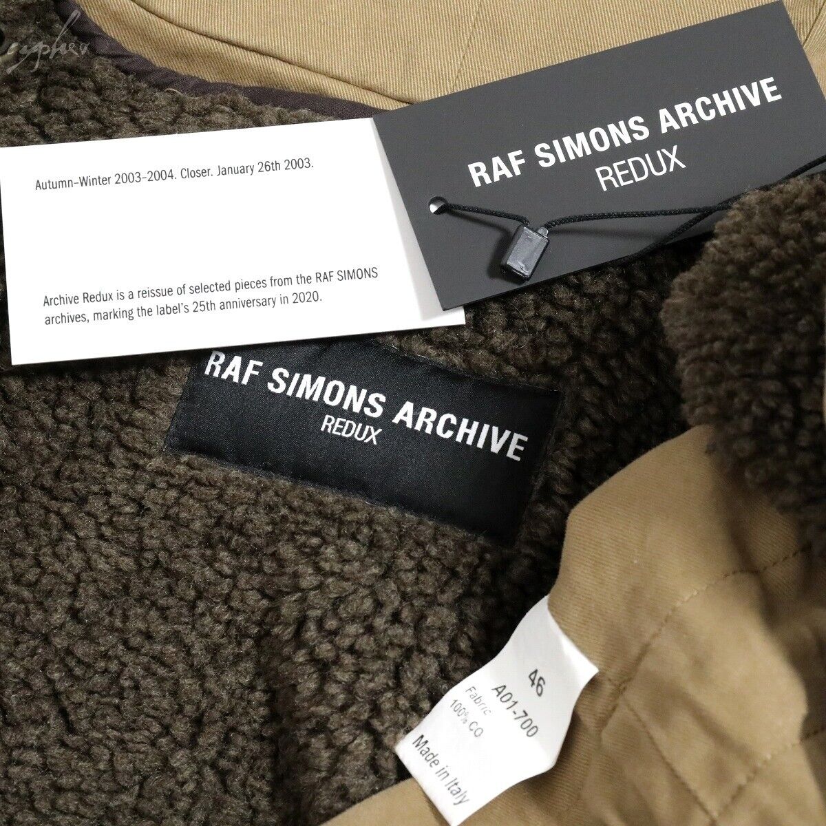 RAF SIMONS ARCHIVE REDUX 03AW CLOSER period Peter Saville mods coat 46  reprint