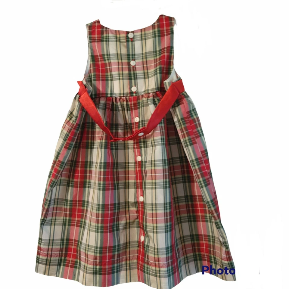 ☀️Hartstrings A Line Plaid Jumper Dress sz 4T Red Green Ivory Sleeveless Holiday - Image 3 of 3