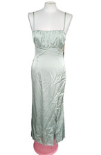 PRETTY LITTLE THING SATIN RUCHED OPEN BACK MIDAXI DRESS SAGE GREEN UK 10. W/S