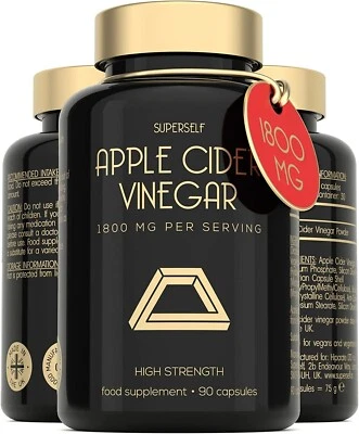 SUPERSELF Apple Cider Vinegar Capsules with Mother - High Strength 1800mg - 90 Tablets ACV