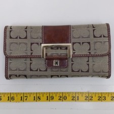 Liz Claiborne Wallet Brown Logo Canvas Leather Trim Clutch Organizer Vintage