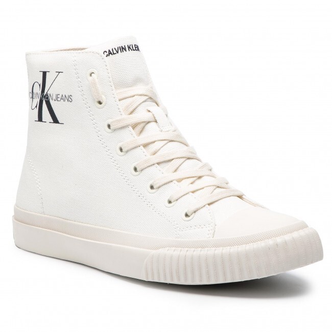 CK Jeans Men's ICARO Shoe, Bright White Ankle-High Canvas, M