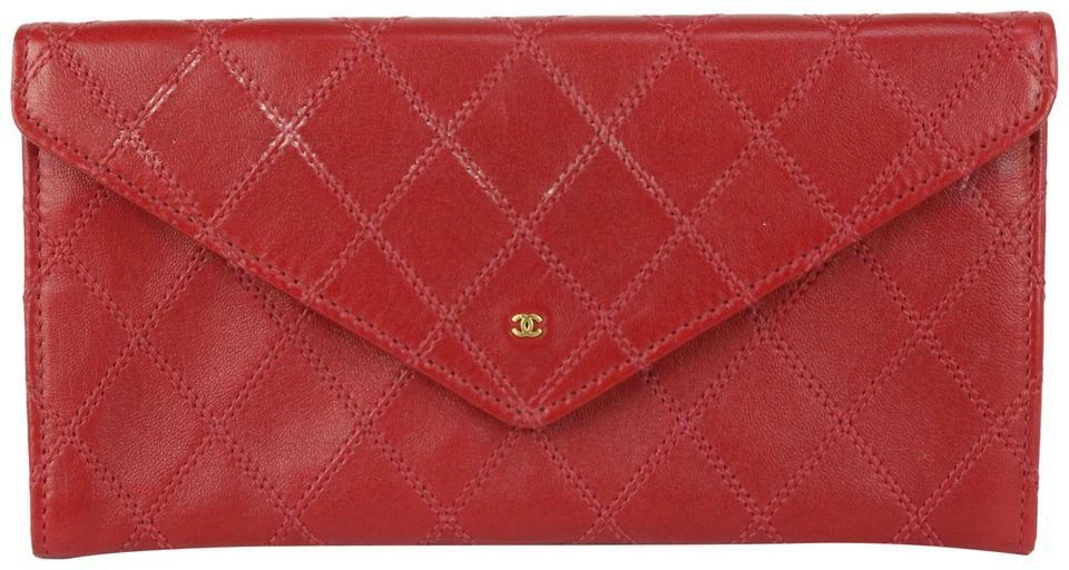 Chanel Red Quilted Lambskin Envelope Pochette Clutch Bag 189ca83