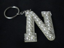 LETTER N INITIAL FAUX PEARL KEYCHAIN